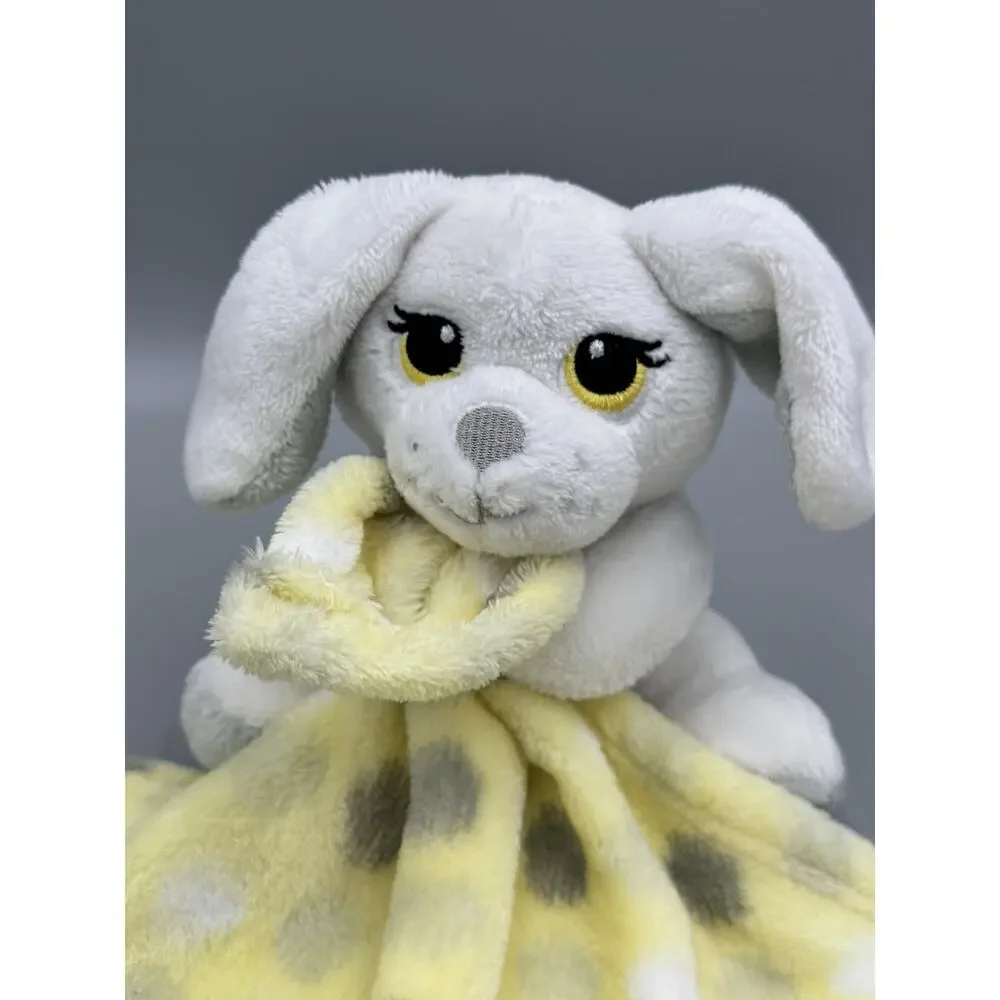 Little Beginnings Puppy Dog Lovey Baby Security Blanket White Yellow Gray Dots